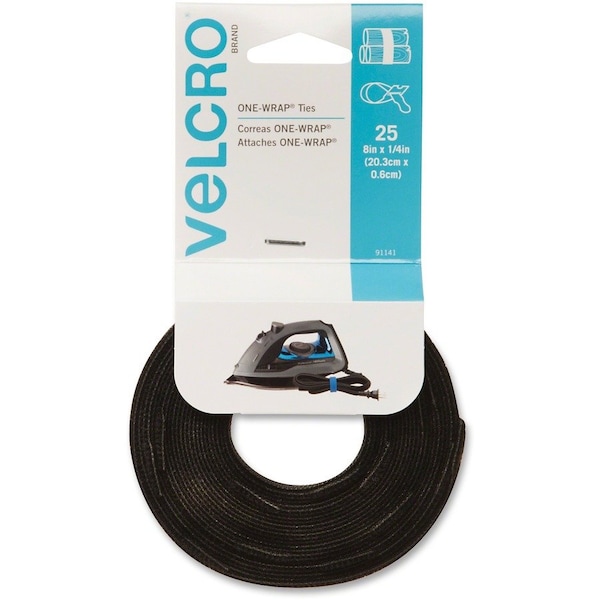 Cable Tie, 8 in L, Black, Nylon, 40 lb Strength, 25 PK